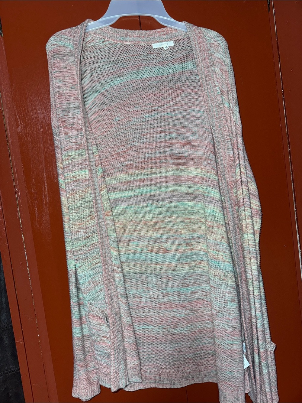Maurices Pastel Space-Dye Open Cardigan - Pink Mint
